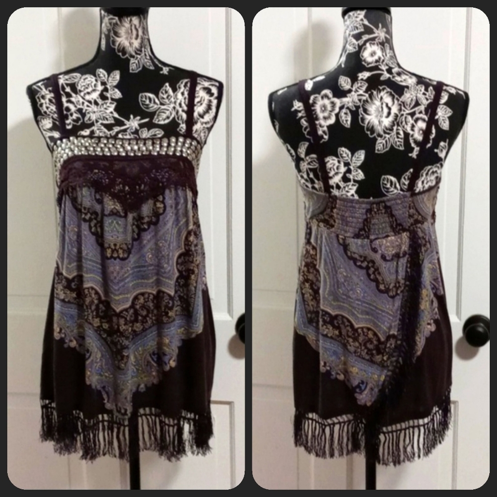 🆕️ 🖤Free People🖤 - Paisley Fringe Studded Tank